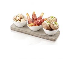 BOSKA Servierplatte mit 3 Schalen aus Beton/Porzellan, weiß/grau, 25 x 8 x 5 cm