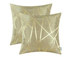 CaliTime Kissenbezüge Kissenhülle Packung mit 2 Dekokissenbezüge Cases für Couch Sofa Home Decor Modern Shining & Dull Contrast Dreiecke Abstrakte Linien Geometrisch 45cm x 45cm Gold