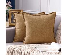 MIULEE Dekorative Überwurf-Kissenbezüge Farmhouse Besatz Flansch Leinen Jute-Kissenbezüge Vintage Decor Kissenbezüge für Couch Sofa Schlafzimmer Auto 20x20 braun