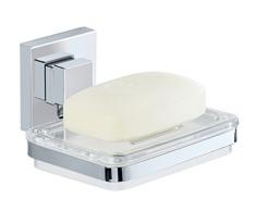 WENKO Vacuum-Loc Seifenablage Quadro - Seifenschale, Befestigen ohne bohren, Edelstahl rostfrei, 12 x 6,5 x 12 cm, glänzend