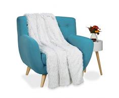 Relaxdays Kuscheldecke Felloptik, Decke Fellimitat, Tagesdecke xxl, Wohndecke flauschig, BxT ca. 150 x 200 cm, weiß-grau