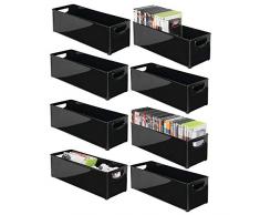 mDesign 8er-Set stapelbare DVD-Aufbewahrungsbox – Aufbewahrungssystem mit Griffen für DVDs, CDs und Videospiele – praktische Aufbewahrungsbox aus Kunststoff – schwarz