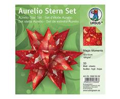 URSUS 35625502 - Faltblätter Aurelio Stern Magic Moments Star Night, 33 Blatt Kreativpapier je 15 x 15 cm, 120 g/qm, beidseitig bedruckt, einseitig folienveredelt, Weihnachtsstern, rot / gold