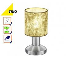 Trio Leuchten Tischleuchte Garda 595400179, Nickel matt, E14, Stoffschirm Goldfarbig, 9.5 x 9.5 x 18cm, On/Off Touch