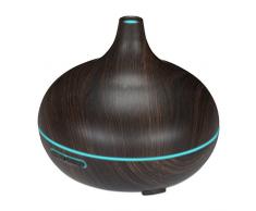 Relaxdays Ultraschall Luftbefeuchter, Öl Diffuser 300ml, Raumbefeuchter Holzoptik, leise, mit Farbwechsel, dunkelbraun