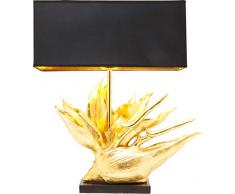 Kare Design Tischleuchte Tropical Flower, außergewöhnliche Tischlampe in Gold mit Schwarzem Stoffschirm, goldene, elegante Dekolampe für Nachttisch und Kommode (H/B/T) 65x50,5x22cm