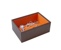 Stackers Schmuckkästchen, klein, tief, offene Fächer, mit orangefarbenem Innenfutter, Schokoladenbraun