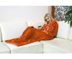 Walser Kuscheldecke Snuggle mit Ärmeln Beige, Weihnachten, flauschig weich, ideal für die kalte Jahreszeit (Orange, 170 x 200 cm)