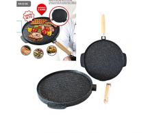 Euronovità Halbmondform en-23162 Grill Grillpfanne Pfanne doppelseitig, Stein, Schwarz, 32 x 32 x 3 cm