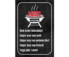 Schatzmix Spruch Mein Grill Meine Regeln schwarzes 20x30 Deko tin Sign Blechschild, Blech, Mehrfarbig, 20x30 cm
