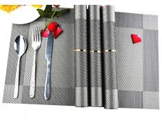 AAndrea Platzdeckchen, Set 8 hitzebeständig Platzmatten, rutschfest waschbar PVC rund Tischset Platzset aus gewobenem Vinyl, 30,5 x 45,7 cm silber