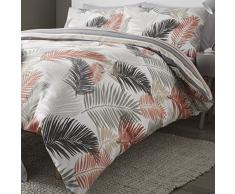 Fusion Tropical Bettbezug-Set, Blattdesign auf der Vorderseite, Streifenmuster auf der Rückseite, Kupfer, Doppelbett