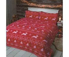 Christmas Reindeer Weihnachten Rentier Feinbiber Bettwäsche Xmas Quilt Bettbezug und 1 Kissenbezug Bett-Set, Rot, Single
