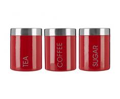 Premier Housewares Tea, Coffee and Sugar Set, Red Enamel, Satin Rostfreier Stahl Lids Liberty Behältern für Tee, Kaffee und Zucker, Edelstahl, rot, Emaille, 10x10x13