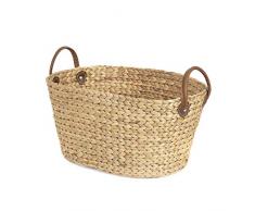 COMPACTOR Wäschekorb aus handgeflochtener Wasserhyazinthe, Oval, Helles Holz, 60 x 45 x 37 cm, RAN6826