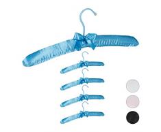 Relaxdays Kleiderbügel Satin, 5er Pack, weich gepolstert, 360° drehbarer Haken, dekorative Schleife, 38 cm, hellblau