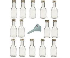 Viva Haushaltswaren - 14 x leere Glasflasche 100 ml mit goldfarbenem Schraubverschluss, als kleine Schnapsflaschen & Likörflaschen verwendbar (inkl. Trichter Ø 5 cm)
