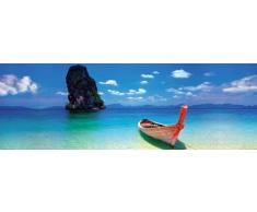 Motivational Destiny Boat XXL Poster Türposter Südsee Fischerboot Paradies Strand Palmen - Grösse 158x53 cm