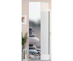 Gardinenbox 2er Set Schiebegardine Flächenvorhang Wildseide Optik und Voile Paneel, 245x45, Steine Grau, 80400