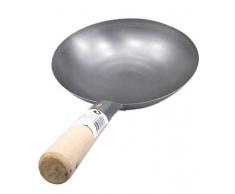 JADE TEMPLE 17284 Wok Eisenpfanne, Durchmesser 33 cm runder Boden Holzgriff,grau 16 x 53 x 33 cm