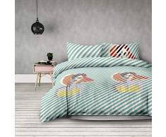 AmeliaHome 3tlg Bettwäsche 200x220 cm mit 2 Kissenbezügen 70x90 cm Streifen Microfaser Reißverschluss Basic Collection Retro Girl minze weiß