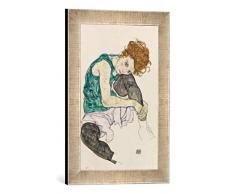 Gerahmtes Bild von Egon Schiele Sitzende Frau, 1917, Kunstdruck im hochwertigen handgefertigten Bilder-Rahmen, 30x40 cm, Silber Raya