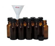 Viva Haushaltswaren - 10 x Tropfflasche 20 ml, Mini Glasflaschen mit Tropfeinsatz aus Braunglas, als Apothekerflasche verwendbar - Made in Germany & BPA frei (inkl. Trichter Ã 5 cm)
