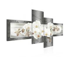 Runa Art Bilder Blumen Orchidee Wandbild 200 x 100 cm Vlies - Leinwand Bild XXL Format Wandbilder Wohnzimmer Wohnung Deko Kunstdrucke Grau 4 Teilig - Made IN Germany - Fertig zum Aufhängen 203541c