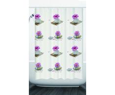 Duschvorhang Anti Schimmel Effekt Badewannenvorhang Wasserdicht inkl.12 Ringe (Steine mit rosa Blume)