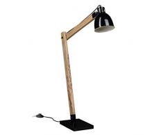 Relaxdays Stehlampe Skandinavisch, Vintage Design, max. 111 cm hoch, Holzlook, Deckenfluter, schlichtes Design, schwarz