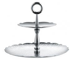 Alessi Dressed for X-Mas Etagere mit Zwei Ebenen aus Edelstahl 18/10 glänzend poliert mit Reliefdekor, Stahl, Silver, 25 x 25 x 21 cm