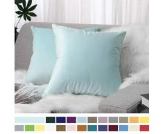 Lewondr Samt Kissenbezug 45x45cm, 2-Set Sanft Einfarbige Moderne Quadratische Kissen Hülle Zierkissenbezüge für Weihnachten Deko, Wohnzimmer, Sofa, Schlafzimmer, Auto, Baby blau