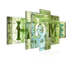 Bilder Home Haus Wandbild Vlies - Leinwand Bild XXL Format Wandbilder Wohnzimmer Wohnung Deko Kunstdrucke Grün 5 Teilig - MADE IN GERMANY - Fertig zum Aufhängen 502853c