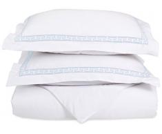 Superior - Superweicher, leichtgewichtiger/knitterfester Bettbezug mit königlichen Stickereien auf Kopfkissenbezügen mit Stehsaum in einer Geschenkbox, 269 x 234 cm, 100 % gebürstete Mikrofaser, weiß/blau