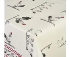 Venilia Tischdecke Coq au vin Tischtuch Tischwäsche Wachstuch pflegeleicht wasserabweisend Oval, Pvc-Polyester, Rot/Schwarz, 155 x 220 cm