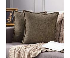 MIULEE Dekorative Überwurf-Kissenbezüge Farmhouse Besatz Flansch Leinen Jute-Kissenbezüge Vintage Decor Kissenbezüge für Couch Sofa Schlafzimmer Auto 20x20 Schokoladenbraun