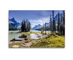 Calvendo Premium Textil-Leinwand 120 cm x 80 cm quer, Maligne Lake, Alberta | Wandbild, Bild auf Keilrahmen, Fertigbild auf echter Leinwand, Leinwanddruck Natur Natur