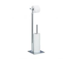 Relaxdays Toilettenpapierhalter stehend PAGNONI, Rollenhalter Toilettenpapier, 4 Ersatzrollen, HBT 71x20x20 cm, silber