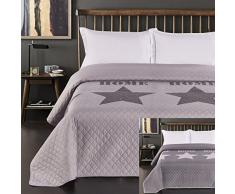 DecoKing 15285 Tagesdecke 200x220 cm Silber Stahl anthrazit Bettüberwurf zweiseitig Steel Silver Steppung Starly