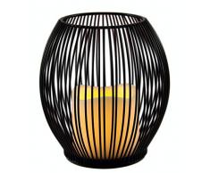 Flair Flower Metall-Windlicht mit LED Kerze, batteriebetrieben, Kerzenleuchter Kerzenhalter Oval Korb Halter Laterne Windlicht Gartenwindlicht Metalllaterne Gartenlaterne Tisch, braun, 15x14x14 cm