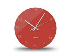 FlorLife Moderne Wanduhr, 30,5 cm, geräuschlos, kein Ticken, Quarz, batteriebetriebene Glas-Wanduhr für Küche, Wohnzimmer, Schlafzimmer, Büro, leicht zu lesen. rot