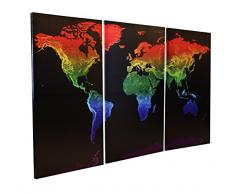 Close Up Weltkarte auf Leinwand - MAPS IN MINUTESÃ - Rainbow 3-teiliger Leinwanddruck (Canvas)