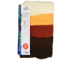 RAYHER HOBBY 5365400 Filzwolle, Merinowolle, Kammzug, fein, 19 mic, 5 Farben je 10g, Braun-Töne, 100% Schafschurwolle zum Filzen, 50g