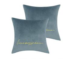 Lewondr Embroidery Velvet Dekokissenbezug, 2er-Pack Soft Square Velvet Dekokissenbezug, Golden Lines bestickte Rückenkissenbezug 18 x 18, Hellblau