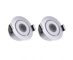 Sensati Kleine flache Miniatur LED Einbauleuchte flacher Downlight Spot Set zu 2 Stück, schwenkbar, dimmbar, 420 lm, inklusive Treiber, Gehäusefarbe silber, warmweià T096 2 WW S