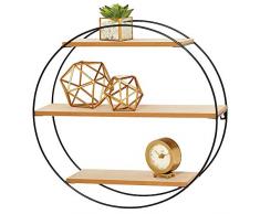 mDesign Wandregal mit 3 Regalböden – rundes Hängeregal für Dekoartikel, Gewürze, Kosmetik etc. – wandmontiertes MDF Holzregal mit rostfreiem Metallrahmen – schwarz und naturfarben