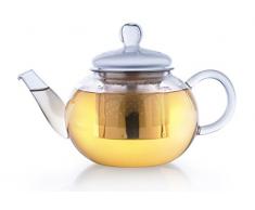 Creano Glas-Teekanne 800ml 3-teiliger Teebereiter mit integriertem Edelstahl-Sieb und Glas-Deckel, ideal zur Zubereitung von losen Tees, tropffrei, All-in-one