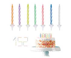 Relaxdays, bunt Geburtstagskerzen, 152-teiliges Kerzenset mit Haltern, Kuchenkerzen für Geburtstagsdeko, Partykerzen 6cm, Standard