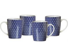 Ritzenhoff & Breker Kaffeebecher-Set Royal Reiko, 4-teilig, 350 ml, Porzellangeschirr, Blau-Weiß