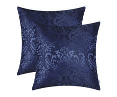 CaliTime Kissenbezüge Kissenhülle Packung mit 2 Wurfkissenbezügen Cases Vintage Damast Floral Glänzend & Matt Kontrast 45cm x 45 cm Marineblau
